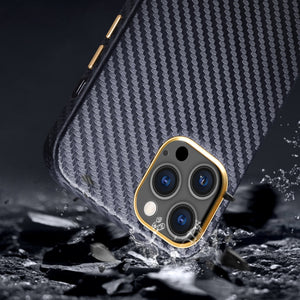 For iPhone 12 Pro Max Carbon Fiber Leather Texture Kevlar Anti-fall Phone Protective Case(Black)