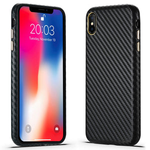 For iPhone X / XS Carbon Fiber Leather Texture Kevlar Anti-fall Phone Protective Case(Black)