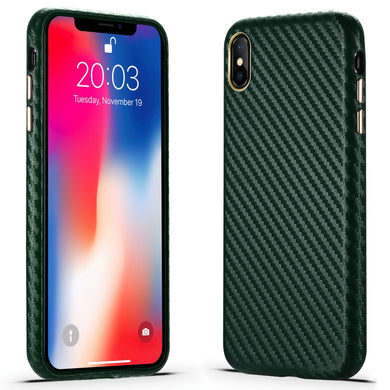 For iPhone X / XS Carbon Fiber Leather Texture Kevlar Anti-fall Phone Protective Case(Green)