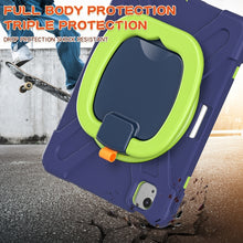 Silicone + PC Protective Case with Holder & Shoulder Strap For iPad Air 2022 / 2020 10.9(Navy Blue+Yellow Green)