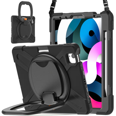 Silicone + PC Protective Case with Holder & Shoulder Strap For iPad Air 2022 / 2020 10.9(Black)