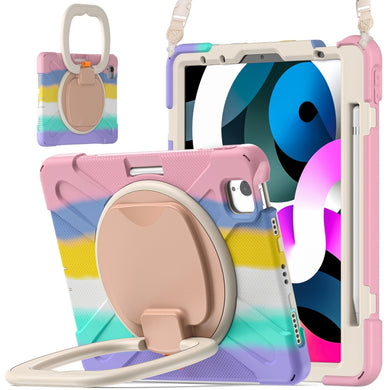 Silicone + PC Protective Case with Holder & Shoulder Strap For iPad Air 2022 / 2020 10.9(Colorful Pink)