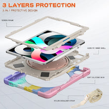 Silicone + PC Protective Case with Holder & Shoulder Strap For iPad Air 2022 / 2020 10.9(Colorful Pink)