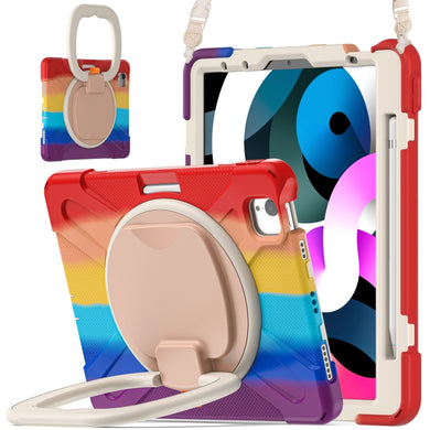 Silicone + PC Protective Case with Holder & Shoulder Strap For iPad Air 2022 / 2020 10.9(Colorful Red)