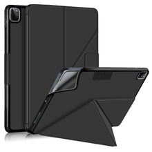 For iPad Pro 12.9 2022 / 2021Cloth Texture Multi-folding Horizontal Flip PU Leather Shockproof Tablet Case with Holder & Sleep / Wake-up Function(Black)