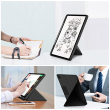 For iPad Pro 12.9 2022 / 2021Cloth Texture Multi-folding Horizontal Flip PU Leather Shockproof Tablet Case with Holder & Sleep / Wake-up Function(Black)