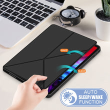 For iPad Pro 12.9 2022 / 2021Cloth Texture Multi-folding Horizontal Flip PU Leather Shockproof Tablet Case with Holder & Sleep / Wake-up Function(Black)