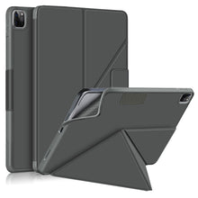 For iPad Pro 12.9 2022 / 2021Cloth Texture Multi-folding Horizontal Flip PU Leather Shockproof Tablet Case with Holder & Sleep / Wake-up Function(Grey)