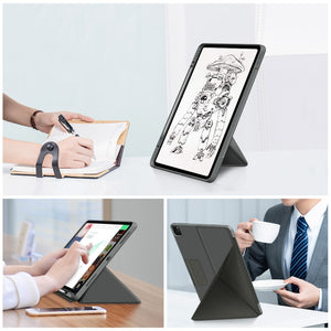 For iPad Pro 12.9 2022 / 2021Cloth Texture Multi-folding Horizontal Flip PU Leather Shockproof Tablet Case with Holder & Sleep / Wake-up Function(Grey)