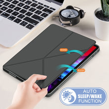 For iPad Pro 12.9 2022 / 2021Cloth Texture Multi-folding Horizontal Flip PU Leather Shockproof Tablet Case with Holder & Sleep / Wake-up Function(Grey)