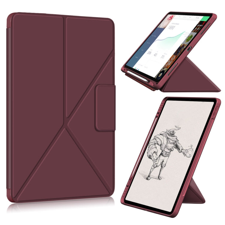 For iPad Pro 12.9 2022 / 2021Cloth Texture Multi-folding Horizontal Flip PU Leather Shockproof Tablet Case with Holder & Sleep / Wake-up Function(Wine)