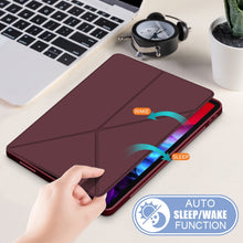 For iPad Pro 12.9 2022 / 2021Cloth Texture Multi-folding Horizontal Flip PU Leather Shockproof Tablet Case with Holder & Sleep / Wake-up Function(Wine)