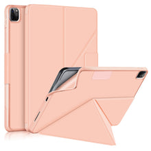 For iPad Pro 12.9 2022 / 2021Cloth Texture Multi-folding Horizontal Flip PU Leather Shockproof Tablet Case with Holder & Sleep / Wake-up Function(Rose Gold)