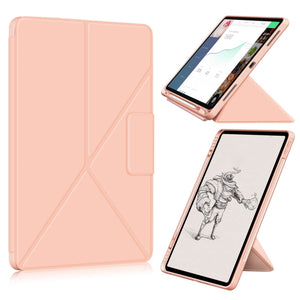 For iPad Pro 12.9 2022 / 2021Cloth Texture Multi-folding Horizontal Flip PU Leather Shockproof Tablet Case with Holder & Sleep / Wake-up Function(Rose Gold)