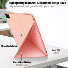 For iPad Pro 12.9 2022 / 2021Cloth Texture Multi-folding Horizontal Flip PU Leather Shockproof Tablet Case with Holder & Sleep / Wake-up Function(Rose Gold)