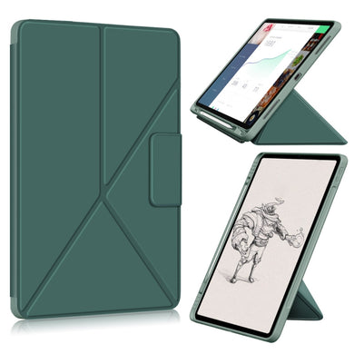 For iPad Pro 12.9 2022 / 2021Cloth Texture Multi-folding Horizontal Flip PU Leather Shockproof Tablet Case with Holder & Sleep / Wake-up Function(Dark Green)