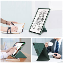 For iPad Pro 12.9 2022 / 2021Cloth Texture Multi-folding Horizontal Flip PU Leather Shockproof Tablet Case with Holder & Sleep / Wake-up Function(Dark Green)