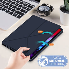 For iPad Pro 12.9 2022 / 2021Cloth Texture Multi-folding Horizontal Flip PU Leather Shockproof Tablet Case with Holder & Sleep / Wake-up Function (Dark Blue)