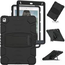 3-Layer Protection  Screen Frame + PC + Silicone Shockproof Combination Case with Holder For iPad 9.7 (2018) / (2017) / Air 2 / Pro 9.7(Black+Black)