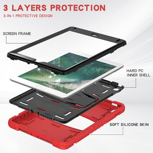 3-Layer Protection  Screen Frame + PC + Silicone Shockproof Combination Case with Holder For iPad 9.7 (2018) / (2017) / Air 2 / Pro 9.7(Red+Black)