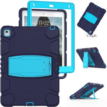 3-Layer Protection  Screen Frame + PC + Silicone Shockproof Combination Case with Holder For iPad 9.7 (2018) / (2017) / Air 2 / Pro 9.7(NavyBlue+Blue)