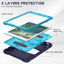 3-Layer Protection  Screen Frame + PC + Silicone Shockproof Combination Case with Holder For iPad 9.7 (2018) / (2017) / Air 2 / Pro 9.7(NavyBlue+Blue)