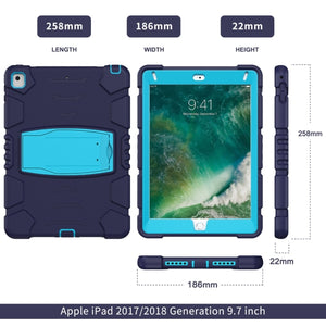 3-Layer Protection  Screen Frame + PC + Silicone Shockproof Combination Case with Holder For iPad 9.7 (2018) / (2017) / Air 2 / Pro 9.7(NavyBlue+Blue)