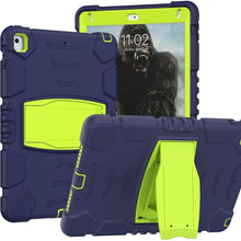 3-Layer Protection  Screen Frame + PC + Silicone Shockproof Combination Case with Holder For iPad 9.7 (2018) / (2017) / Air 2 / Pro 9.7(NavyBlue+Lime)