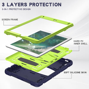 3-Layer Protection  Screen Frame + PC + Silicone Shockproof Combination Case with Holder For iPad 9.7 (2018) / (2017) / Air 2 / Pro 9.7(NavyBlue+Lime)