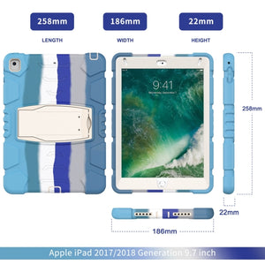 3-Layer Protection  Screen Frame + PC + Silicone Shockproof Combination Case with Holder For iPad 9.7 (2018) / (2017) / Air 2 / Pro 9.7(Colorful Blue)