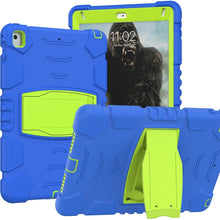 3-Layer Protection  Screen Frame + PC + Silicone Shockproof Combination Case with Holder For iPad 9.7 (2018) / (2017) / Air 2 / Pro 9.7(Blue+Lime)