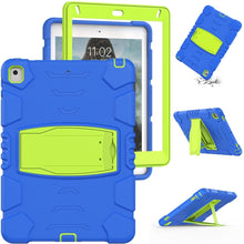 3-Layer Protection  Screen Frame + PC + Silicone Shockproof Combination Case with Holder For iPad 9.7 (2018) / (2017) / Air 2 / Pro 9.7(Blue+Lime)