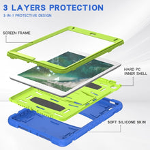 3-Layer Protection  Screen Frame + PC + Silicone Shockproof Combination Case with Holder For iPad 9.7 (2018) / (2017) / Air 2 / Pro 9.7(Blue+Lime)