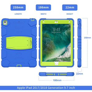 3-Layer Protection  Screen Frame + PC + Silicone Shockproof Combination Case with Holder For iPad 9.7 (2018) / (2017) / Air 2 / Pro 9.7(Blue+Lime)