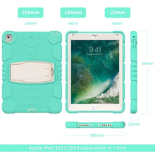 3-Layer Protection  Screen Frame + PC + Silicone Shockproof Combination Case with Holder For iPad 9.7 (2018) / (2017) / Air 2 / Pro 9.7(Mint Green)