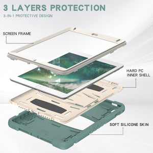 3-Layer Protection  Screen Frame + PC + Silicone Shockproof Combination Case with Holder For iPad 9.7 (2018) / (2017) / Air 2 / Pro 9.7(Emerald Green)
