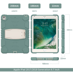 3-Layer Protection  Screen Frame + PC + Silicone Shockproof Combination Case with Holder For iPad 9.7 (2018) / (2017) / Air 2 / Pro 9.7(Emerald Green)