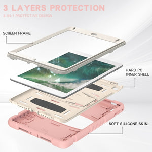 3-Layer Protection  Screen Frame + PC + Silicone Shockproof Combination Case with Holder For iPad 9.7 (2018) / (2017) / Air 2 / Pro 9.7(Cherry Blossoms Pink)