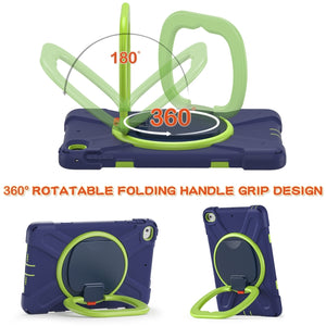 Silicone + PC Protective Case with Holder & Shoulder Strap For iPad mini 5 / 4(Navy Blue+Yellow Green)