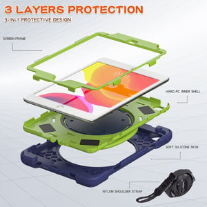 Silicone + PC Protective Case with Holder & Shoulder Strap For iPad mini 5 / 4(Navy Blue+Yellow Green)