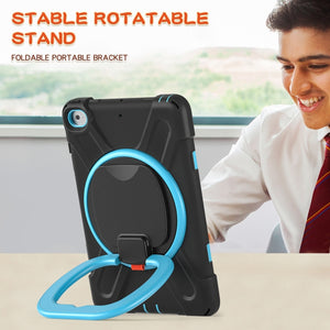 Silicone + PC Protective Case with Holder & Shoulder Strap For iPad mini 5 / 4(Black+Blue)