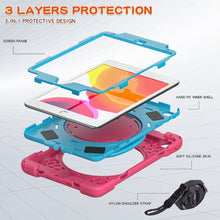 Silicone + PC Protective Case with Holder & Shoulder Strap For iPad mini 5 / 4(Rose Red+Blue)