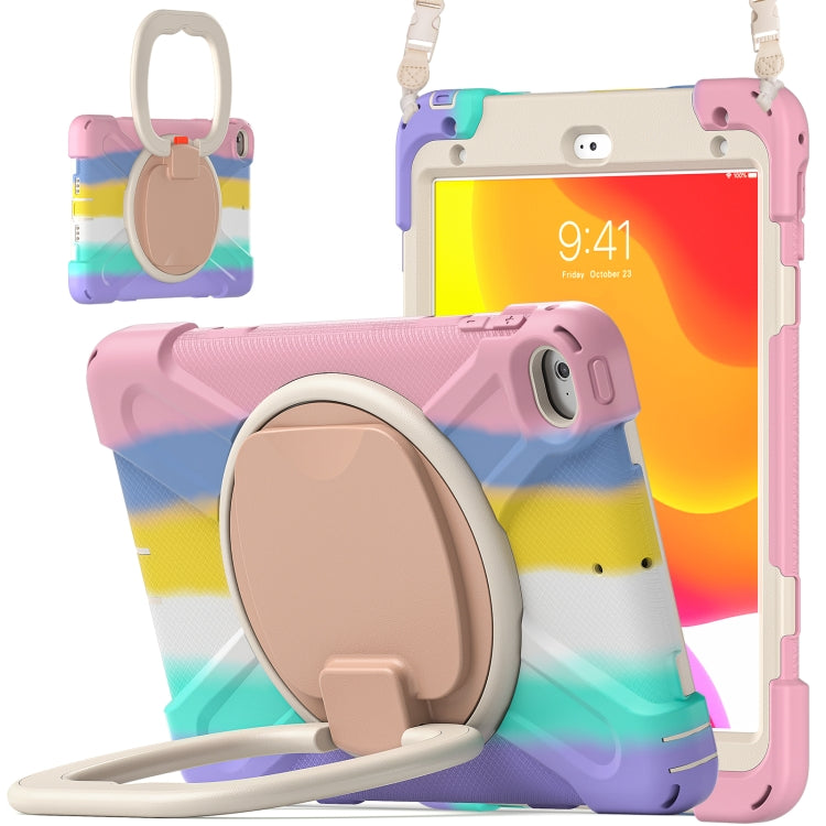 Silicone + PC Protective Case with Holder & Shoulder Strap For iPad mini 5 / 4(Rainbow Pink)