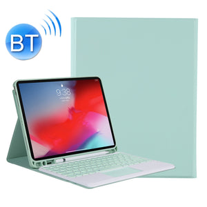 YT11B-A 2021 Detachable Candy Color Skin Texture Round Keycap Bluetooth Keyboard Leather Tablet Case with Touch Control & Pen Slot & Stand For iPad Pro 11 (2021)(Light Green)