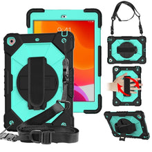 For iPad 10.2 2021 / 2020 / 2019 Contrast Color Robot Shockproof Silicon + PC Protective Case with Holder & Shoulder Strap(Black Mint)