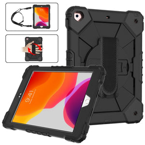 For iPad 10.2 2021 / 2020 / 2019 Contrast Color Robot Shockproof Silicon + PC Protective Case with Holder & Shoulder Strap(Black)