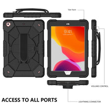 For iPad 10.2 2021 / 2020 / 2019 Contrast Color Robot Shockproof Silicon + PC Protective Case with Holder & Shoulder Strap(Black)