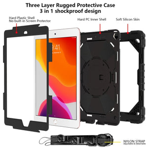 For iPad 10.2 2021 / 2020 / 2019 Contrast Color Robot Shockproof Silicon + PC Protective Case with Holder & Shoulder Strap(Black)