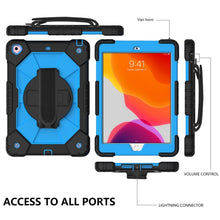 For iPad 10.2 2021 / 2020 / 2019 Contrast Color Robot Shockproof Silicon + PC Protective Case with Holder & Shoulder Strap(Black Blue)