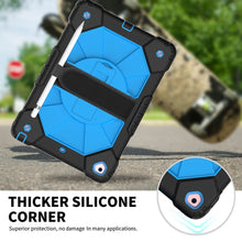 For iPad 10.2 2021 / 2020 / 2019 Contrast Color Robot Shockproof Silicon + PC Protective Case with Holder & Shoulder Strap(Black Blue)